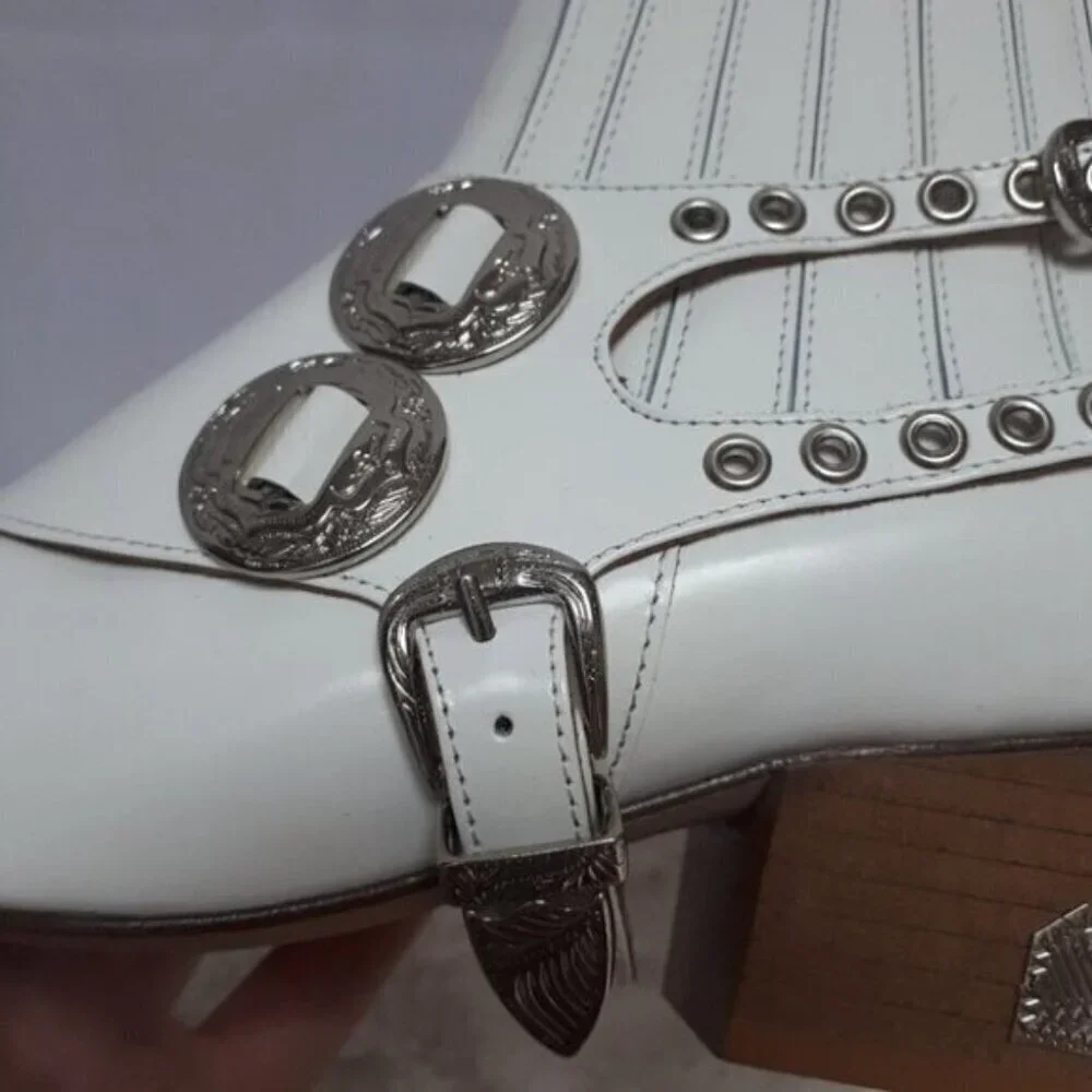 Toga Pulla White Harness Ankle Boots Western 37 - Picture 12 of 16